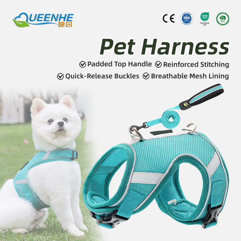 Wholesale Pet Supply Reflective Dog Harnesses  Adjustable Breathable Sport Harness with Handle