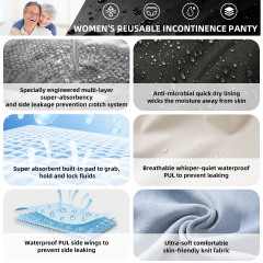 Bragas protectoras para la incontinencia para mujer, al por mayor, con capa de PUL impermeable y encaje, ropa interior para la incontinencia.