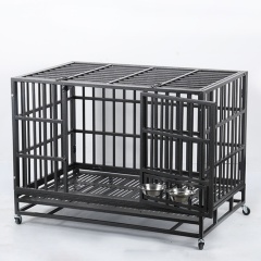 Wholesale Pet Supplies High Quality 48 Inch Stackable Transport Dog Kennel Cage Foldable Oval Iron Pipe Dog Cage With Pet Bowl