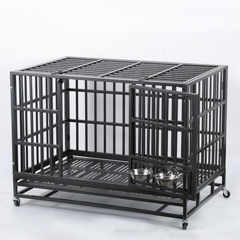 Wholesale Pet Supplies High Quality 48 Inch Stackable Transport Dog Kennel Cage Foldable Oval Iron Pipe Dog Cage With Pet Bowl