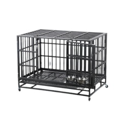Wholesale Pet Supplies High Quality 48 Inch Stackable Transport Dog Kennel Cage Foldable Oval Iron Pipe Dog Cage With Pet Bowl