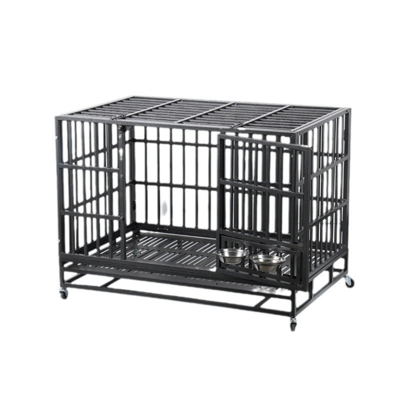 Wholesale Pet Supplies High Quality 48 Inch Stackable Transport Dog Kennel Cage Foldable Oval Iron Pipe Dog Cage With Pet Bowl
