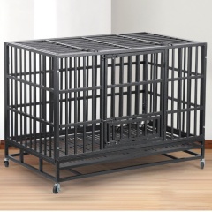 Wholesale Pet Supplies High Quality 48 Inch Stackable Transport Dog Kennel Cage Foldable Oval Iron Pipe Dog Cage With Pet Bowl