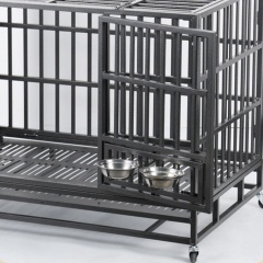 Wholesale Pet Supplies High Quality 48 Inch Stackable Transport Dog Kennel Cage Foldable Oval Iron Pipe Dog Cage With Pet Bowl