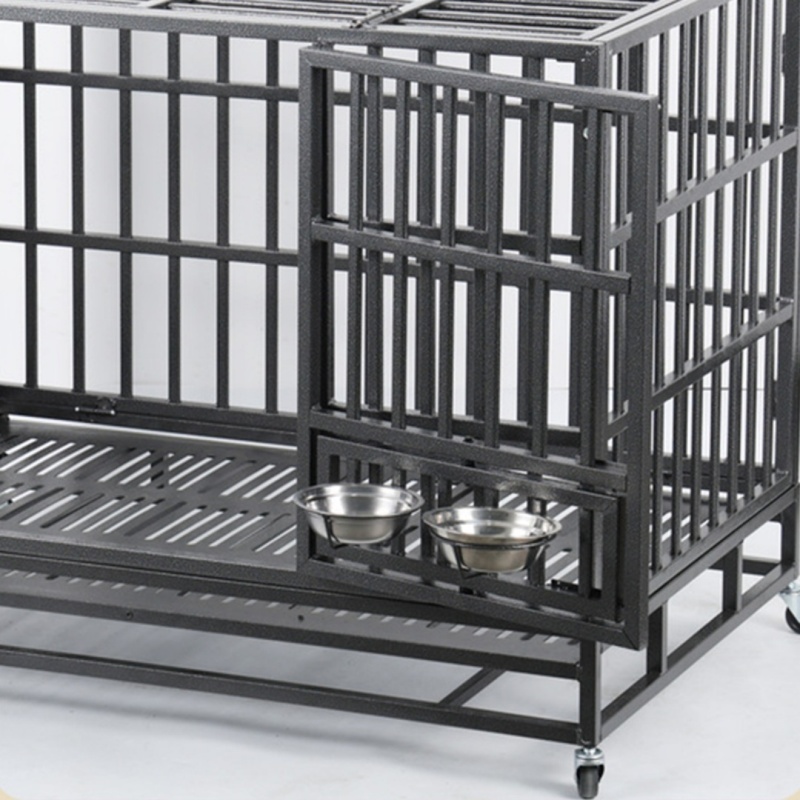 Wholesale Pet Supplies High Quality 48 Inch Stackable Transport Dog Kennel Cage Foldable Oval Iron Pipe Dog Cage With Pet Bowl