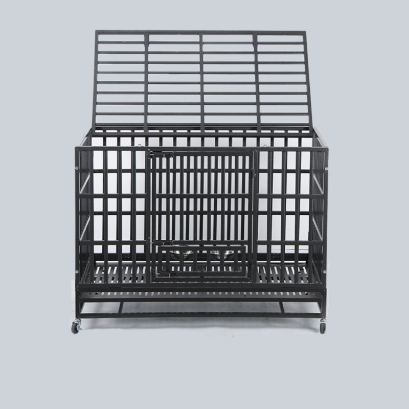 Wholesale Pet Supplies High Quality 48 Inch Stackable Transport Dog Kennel Cage Foldable Oval Iron Pipe Dog Cage With Pet Bowl