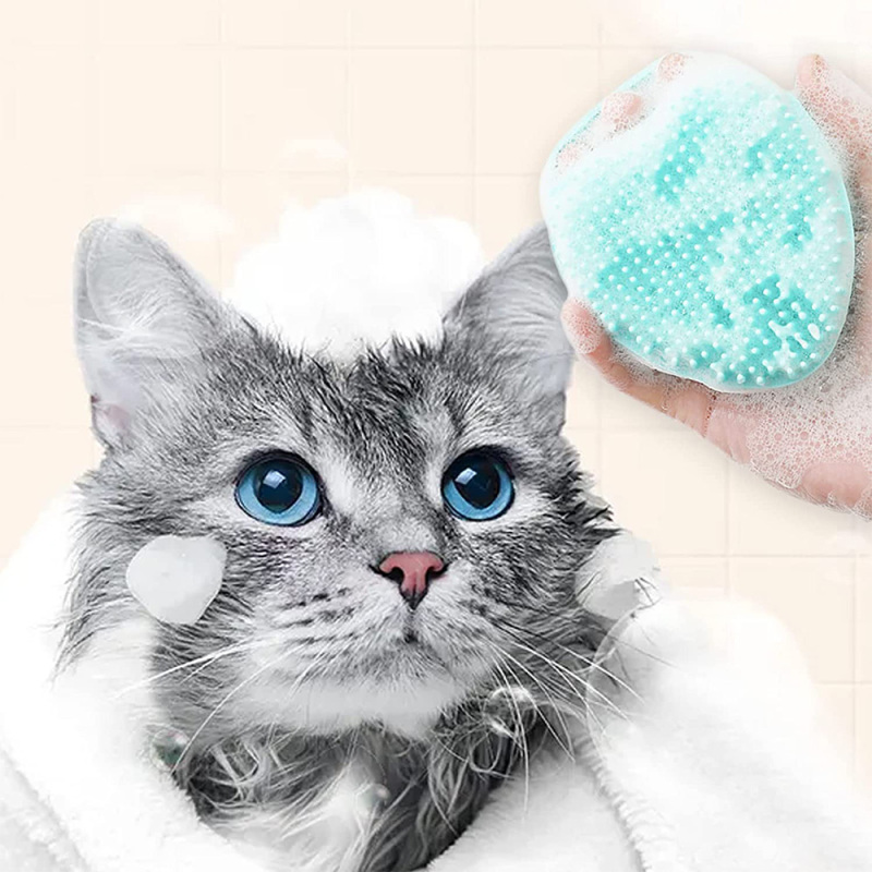Pet Bath Massage Brush Soft Silicone with Ring Handle Shampoo Dispenser for Dogs Cats