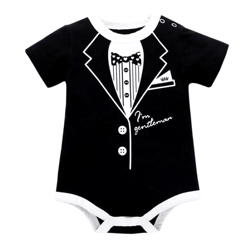 Baby Boy Gentleman White Shirt Waistcoat Bow Tie Tuxedo Onesie Jumpsuit Overall summer Romper
