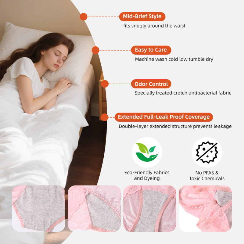 Ropa interior reutilizable Aidingcare para la menstruación, bragas menstruales de ajuste cómodo para mujer