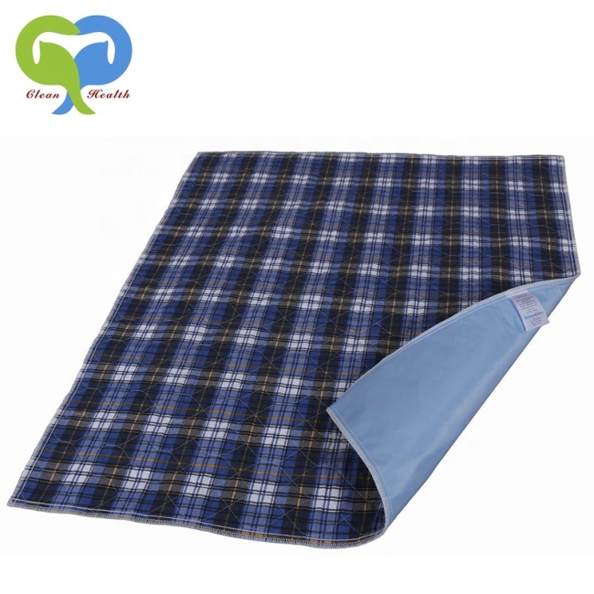 Almohadilla de cama lavable de PVC, almohadilla de incontinencia con cuadrícula de control AZUL reutilizable e impermeable