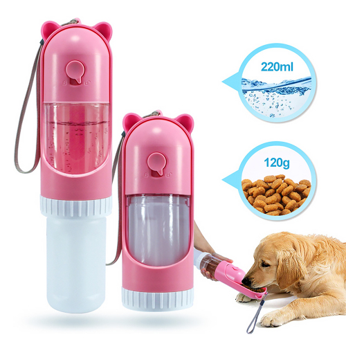 2 in1 Portable Dog Water Bottle Dispenser Retractable Leak Proof Doggy Water Bottle with Drinking and Feeding Function