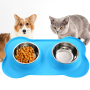 Double Dog Bowl Pet Feeding Bowl Station Stainless Steel non slip Water and Food Bowls