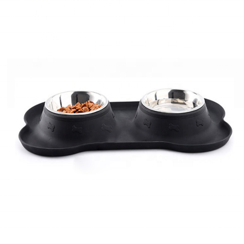 Double Dog Bowl Pet Feeding Bowl Station Stainless Steel non slip Water and Food Bowls