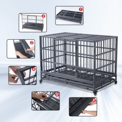 Wholesale Pet Supplies Foldable Metal Material Dog Cage High Quality 48 Inch Stackable Transport Dog Kennel Cage With Wheel