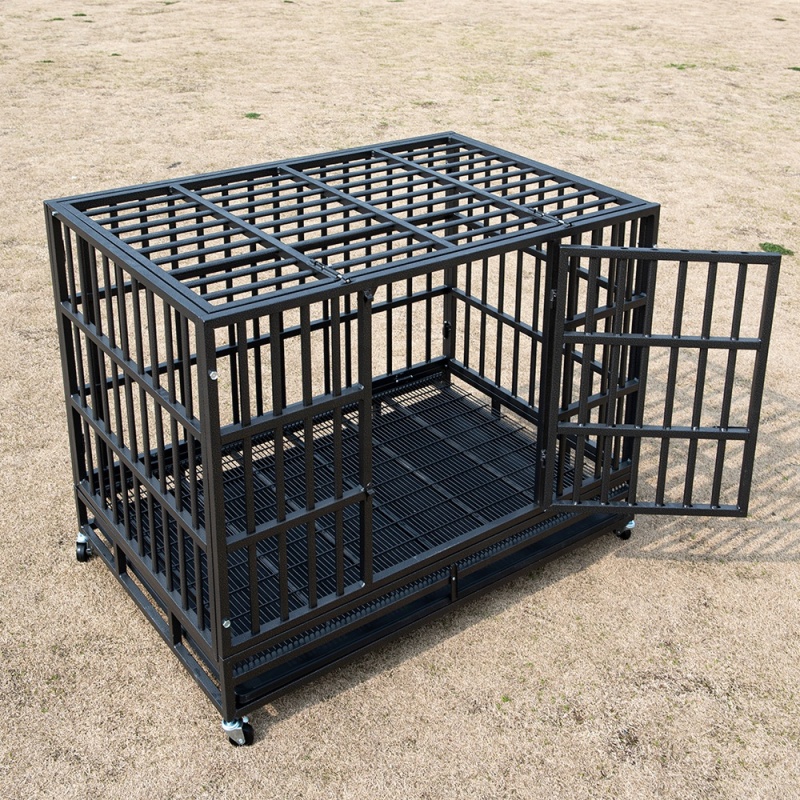 Wholesale Pet Supplies Foldable Metal Material Dog Cage High Quality 48 Inch Stackable Transport Dog Kennel Cage With Wheel