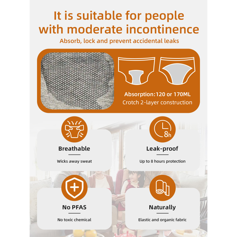 Wholesale Women's Mid-Rise High-Waist Leak-Proof Incontinence Panties Waterproof PUL Layer Knitted Bikini Style Solid Breathable