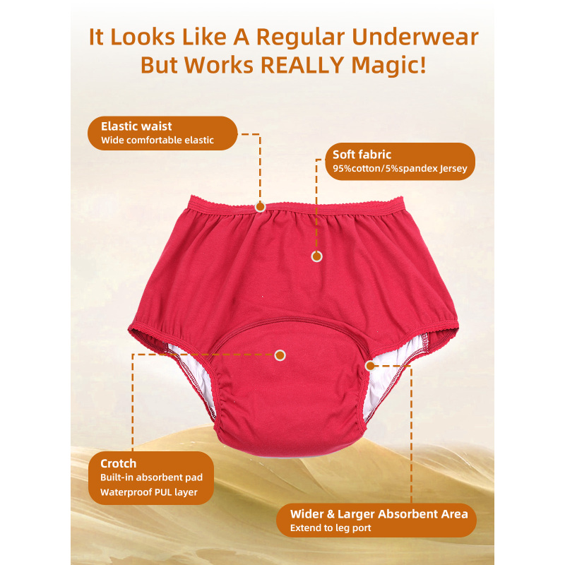 Wholesale Women's Mid-Rise High-Waist Leak-Proof Incontinence Panties Waterproof PUL Layer Knitted Bikini Style Solid Breathable