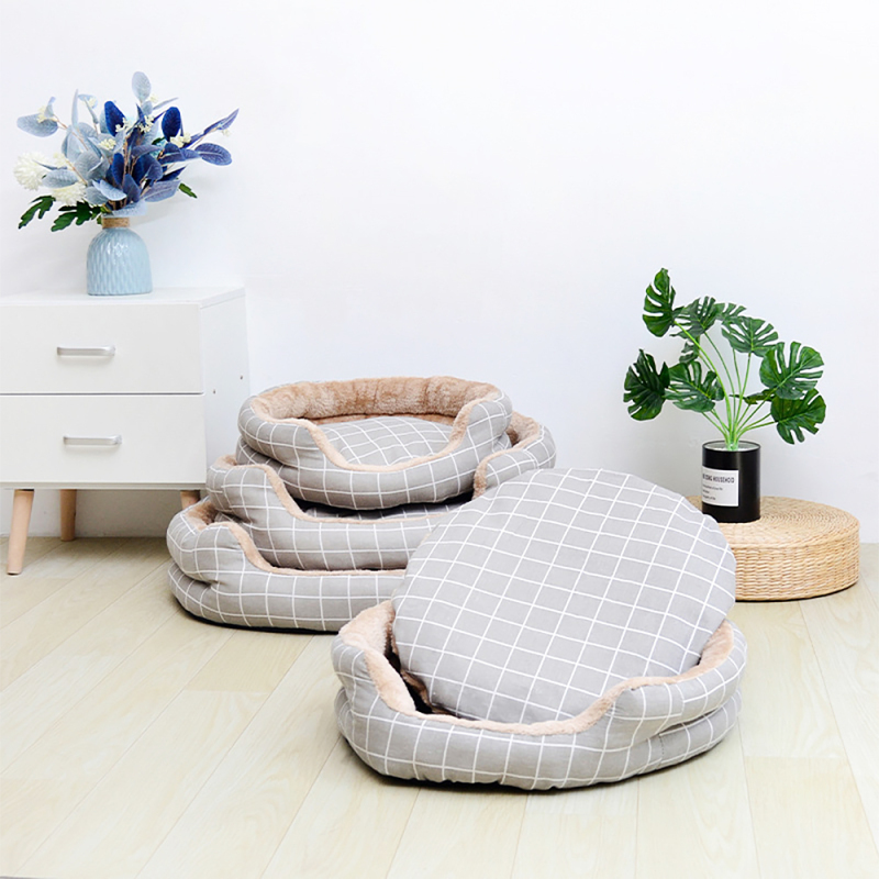 Wholesale Washable Deep Sleep Pet Dog Bed Custom Linen Plaid Puppy Dog Pet Bed