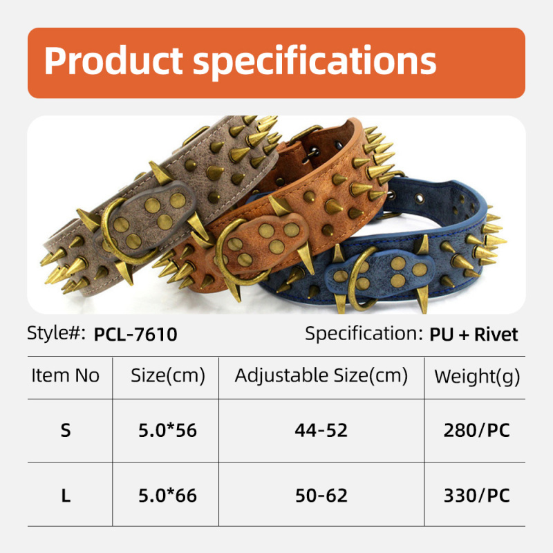 Wholesale Rivet Spiked Studded PU Dog Collar for Small Medium Large Dog