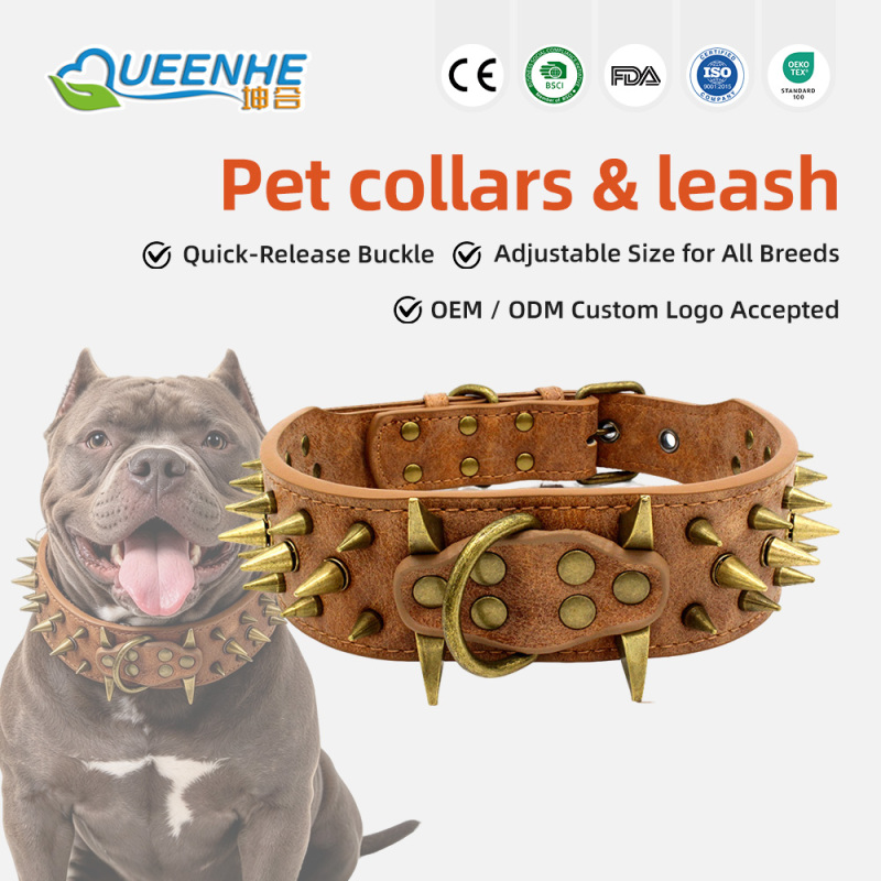 Wholesale Rivet Spiked Studded PU Dog Collar for Small Medium Large Dog