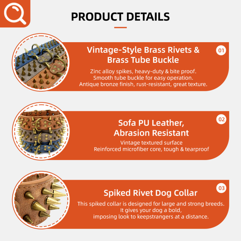 Wholesale Rivet Spiked Studded PU Dog Collar for Small Medium Large Dog