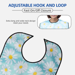 Wholesale Washable Printing Adjustable Snap Closure Adult Bib Waterproof Soft Reusable Adult Bib With Pocket
