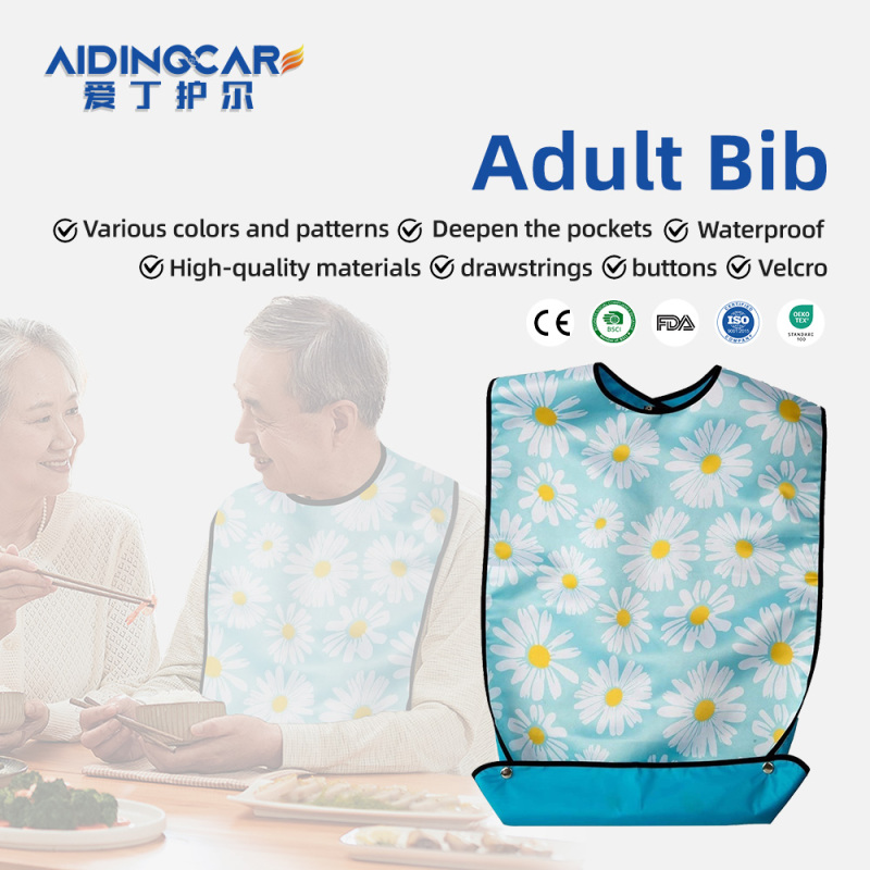 Wholesale Washable Printing Adjustable Snap Closure Adult Bib Waterproof Soft Reusable Adult Bib With Pocket