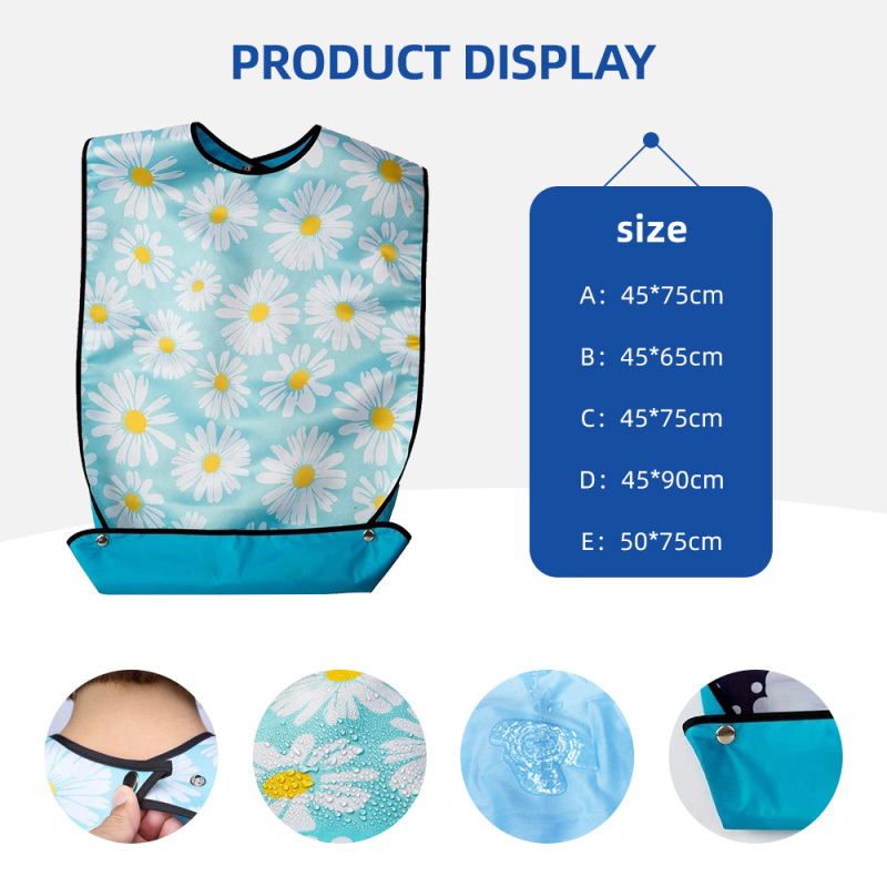 Wholesale Washable Printing Adjustable Snap Closure Adult Bib Waterproof Soft Reusable Adult Bib With Pocket