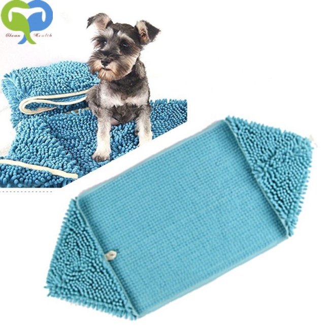 BLUE 60x35cm Pet Bath Towel Ultra Soft Microfiber Chenille Dog Dry Towel Hand Pockets Super Absorbent Durable Quick Drying Towel