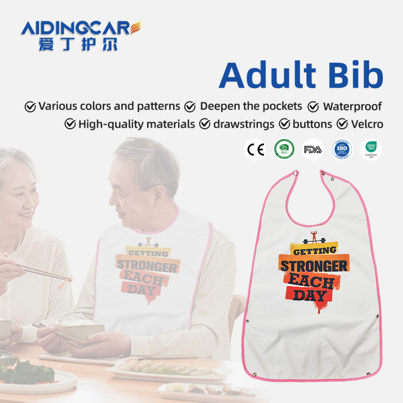 Bavoir adulte lavable et personnalisable avec impression de position, tablier imperméable sans manches réutilisable, avec récupérateur de miettes en option.