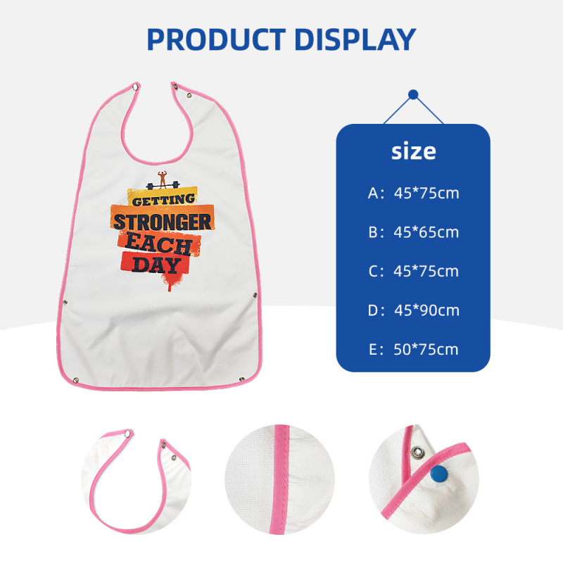 Bavoir adulte lavable et personnalisable avec impression de position, tablier imperméable sans manches réutilisable, avec récupérateur de miettes en option.