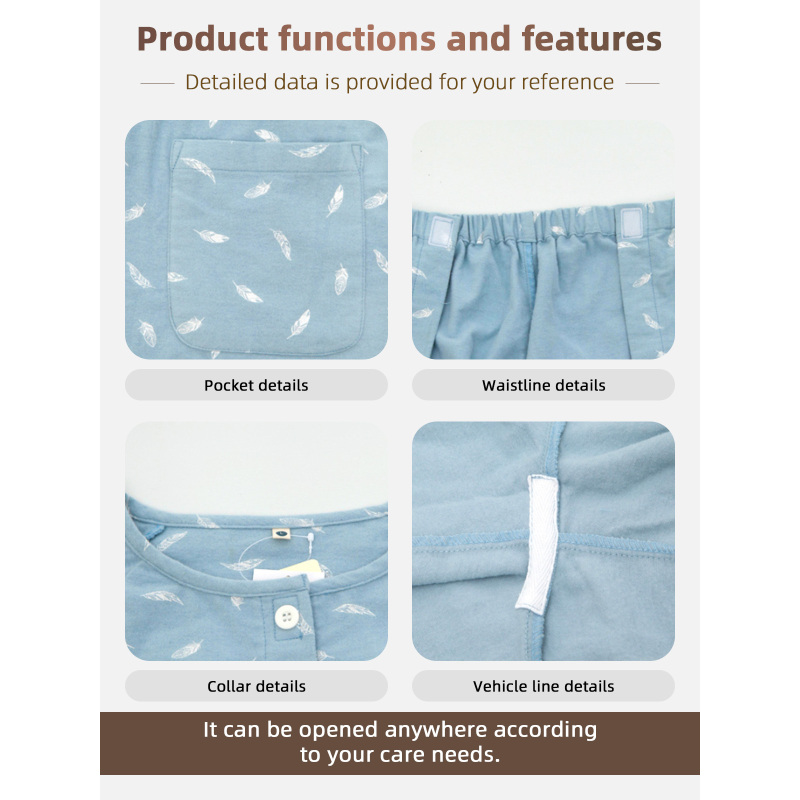 Wholesale Women's Pink Patient Care Pajamas Gowns Cotton Polyester Easy Wear Disability Elderly Surgery Patients Nursing Suit