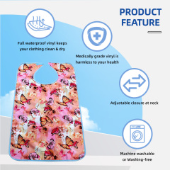 Wholesale Washable Prints Butterflies Adult Bib Reusable Waterproof Adult Bib With Optional Crumb Catcher