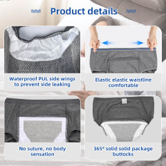Venta al por mayor de bragas para incontinencia masculina, reutilizables, lavables y con flujo abundante, ropa interior para adultos.