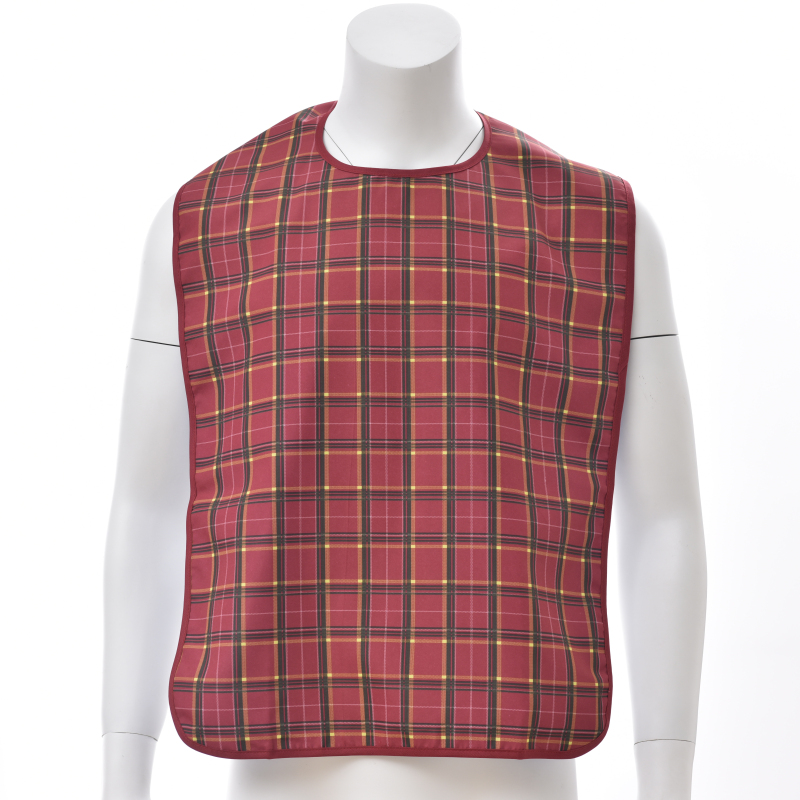 Keeps Clothes Clean Red Color Plaid Adult Bib For The Elderly