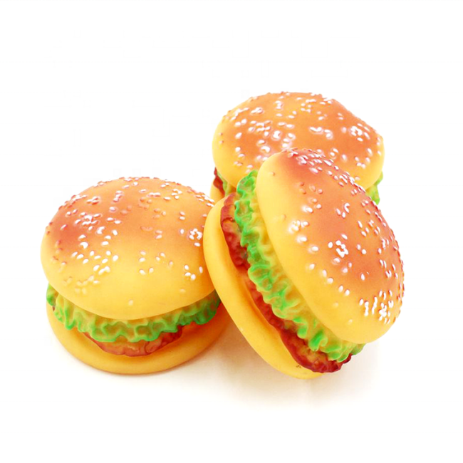 wholesale Retail Manufacture Non-toxic hamburger shape latex squeaky dog toys interactive Natural Rubber Dog Toothbrush Toy