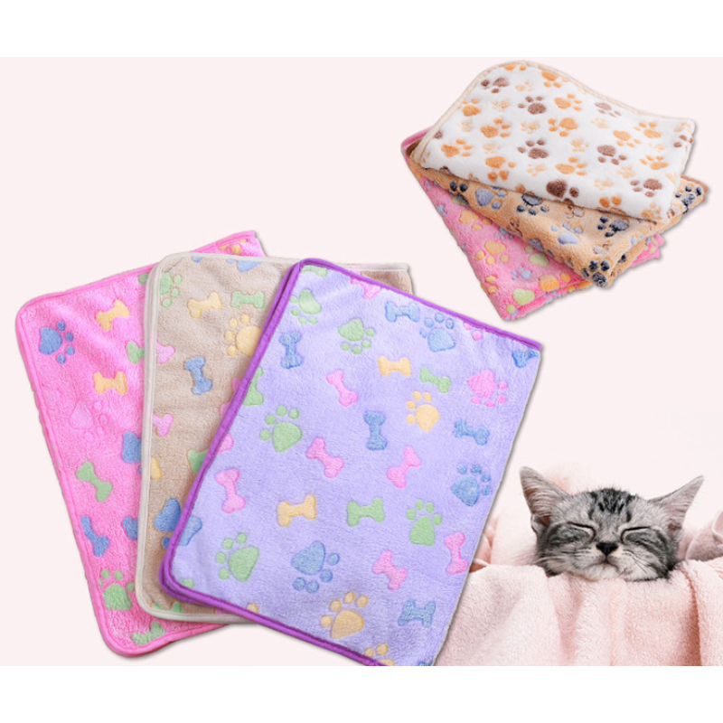 Cat Soft Warm Fleece Bed Cover Breathable Fluffy Blanket With Cute Paw Print For Puppy Kitten Home Using