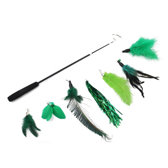 Cat Toys Interactive Cat Feather Wand, Retractable Cat Wand Toy, Telescopic Cat Fishing Pole Toy for Indoor Cat Exercise