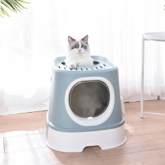 セミクローズド猫用トイレボックス アンチスプラッシュ 再利用可能な猫用ベッドパン ペット用トイレクリーニング用品 フード付き猫用トイレ砂
