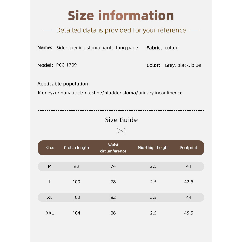 Pockets on Both Sides Urinary Incontinence Care Trousers for Bladder Anus Ostomy Fistula Abdominal Surgeries Patient