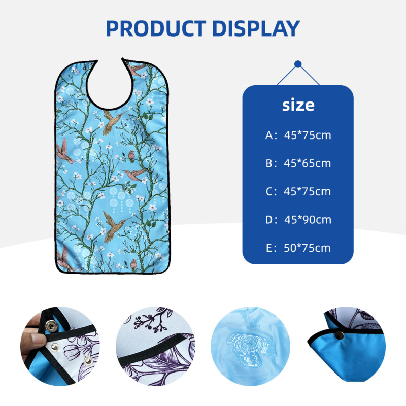 Wholesale Washable Prints Sleeveless Apron Reusable Waterproof Adult Bib with Optional Crumb Catcher Latex-free Fashionable