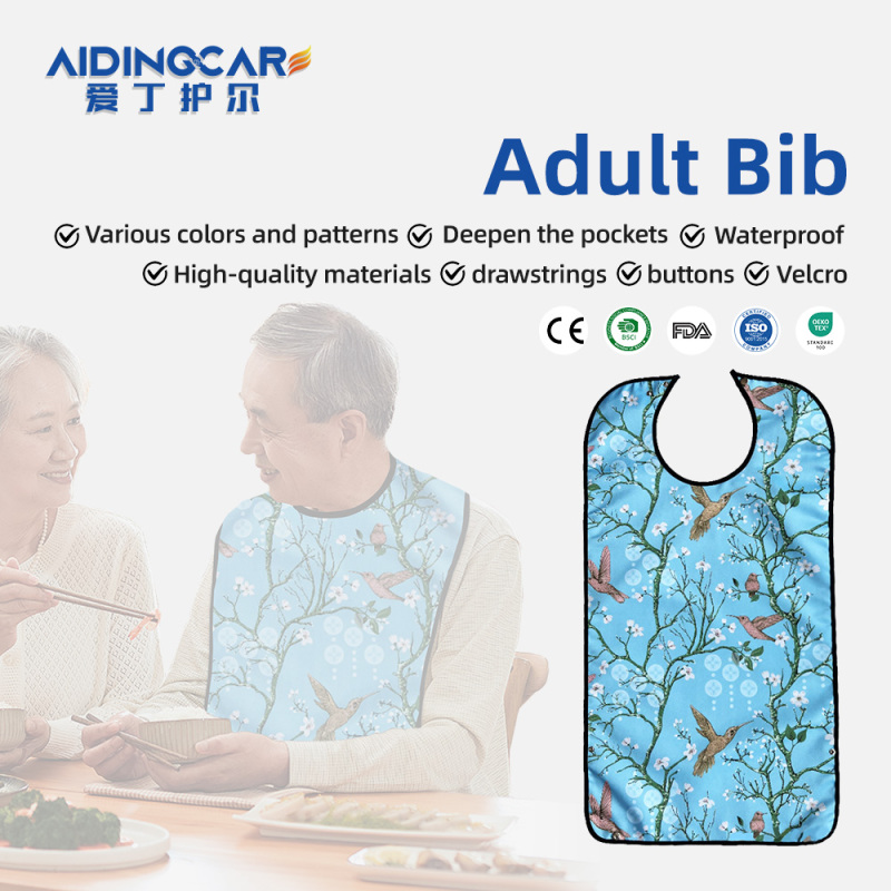 Wholesale Washable Prints Sleeveless Apron Reusable Waterproof Adult Bib with Optional Crumb Catcher Latex-free Fashionable