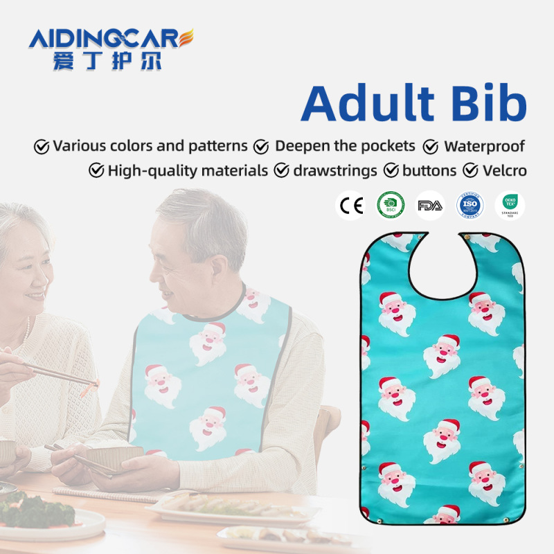 Wholesale Washable Printing Elderly Women Men Adult Bib Reusable Waterproof Adult Bib With Optional Crumb Catcher