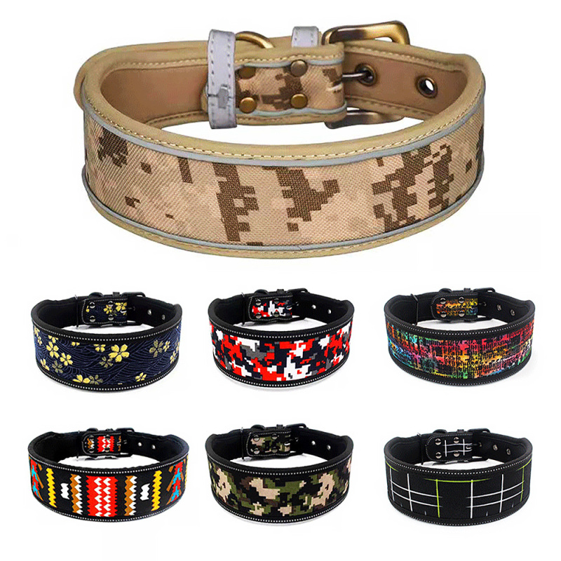 Wholesale Breathable Wide Heavy-Duty Tactical Soft Padded Reflective Dog Collar with Handle