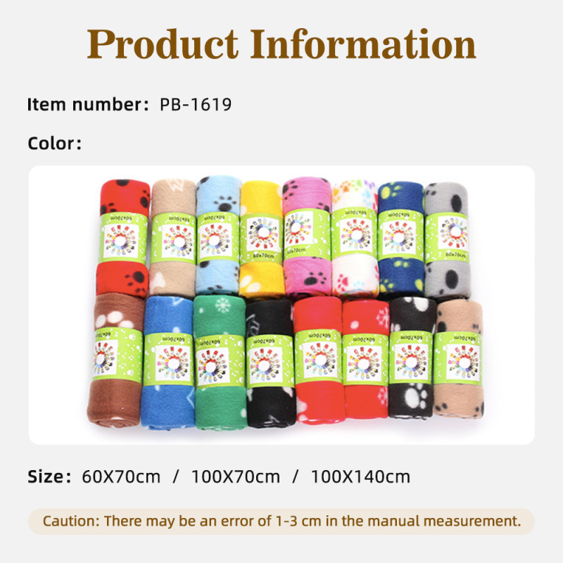 Waterproof Double Sided Fleece Blanket Warm Soft Paw Prints 100% Polyester Double-sided Fleece Dogs Pet Blankets