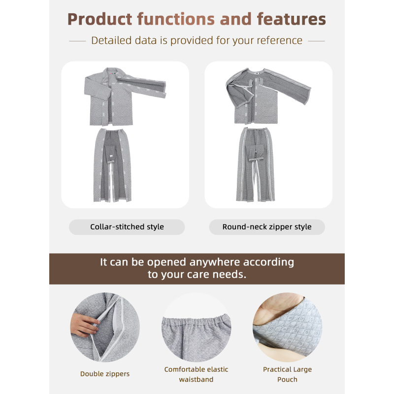 Wholesale Thickened Warmth Incontinence Nursing Suit Patient Care Clothes for Home and Hospital Open Sleepwear for Elderly