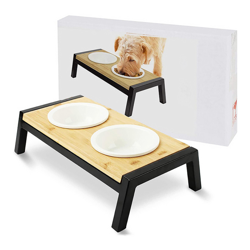 Elevated Metal Frame Dog Bowl Stand Double Pet Ceramics Pet Bowl For Dogs
