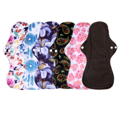 Almohadillas menstruales lavables de tela de bambú de carbón de flujo Regular/almohadillas sanitarias reutilizables + 1 bolsa húmeda