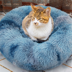 Nueva cama para mascotas con forma de donut redonda con efecto tie-dye
