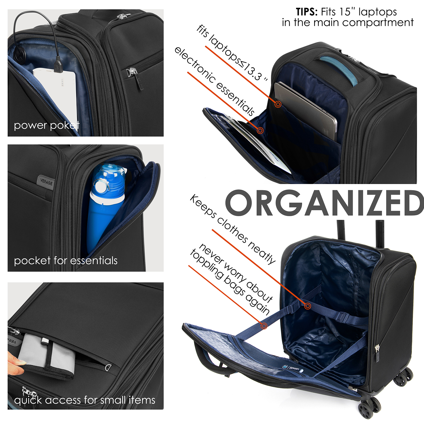 Underseat luggage with usb 2025 port